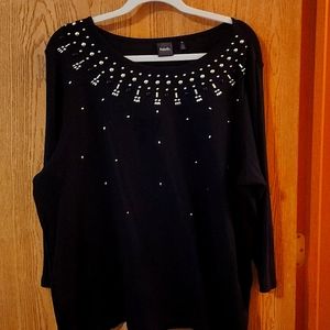 Raffaella, black, gold beaded sweater. Size 2X